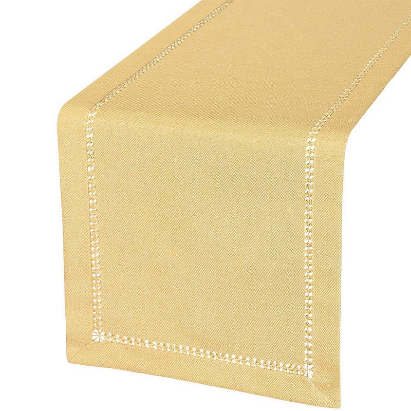 Grelucgo Handcrafted Solid Color Dining Table Runner, Dresser Scarf, Double-Hemstitched (Yellow, 14 x 72) - Image 1